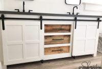DIY Rustic Double Sink Bathroom Vanity with Barn Door Storage