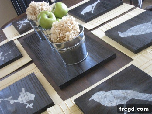 A set of beautifully stenciled charger plates arranged on a dining table, creating an inviting spring atmosphere