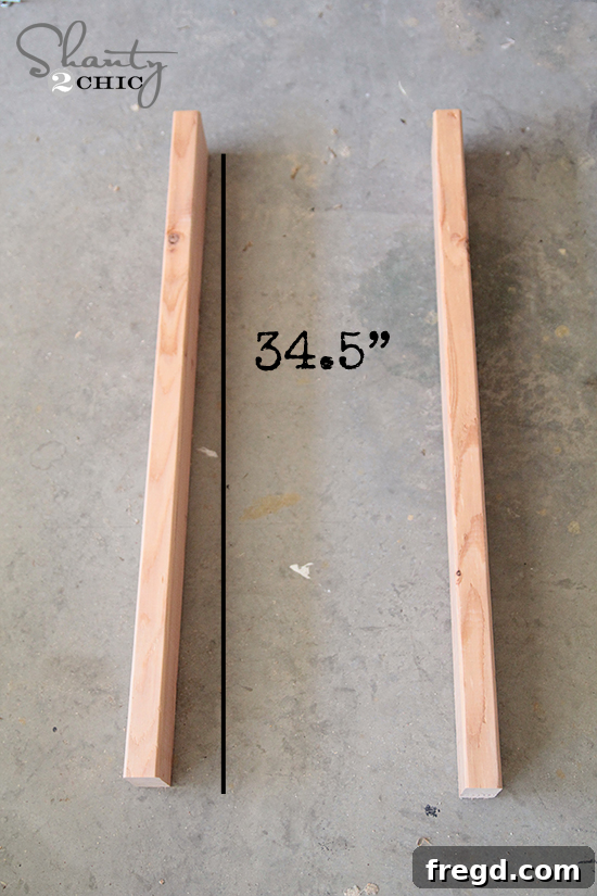 DIY One Hour Wood Wall Planter 3 Close-up of a 2x4 pine board being measured and marked for cutting, illustrating the first step of the DIY planter project.