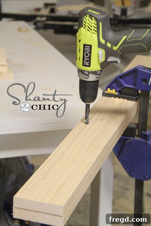 Drilling Dowel Holes Drilling dowel holes in two clamped boards simultaneously