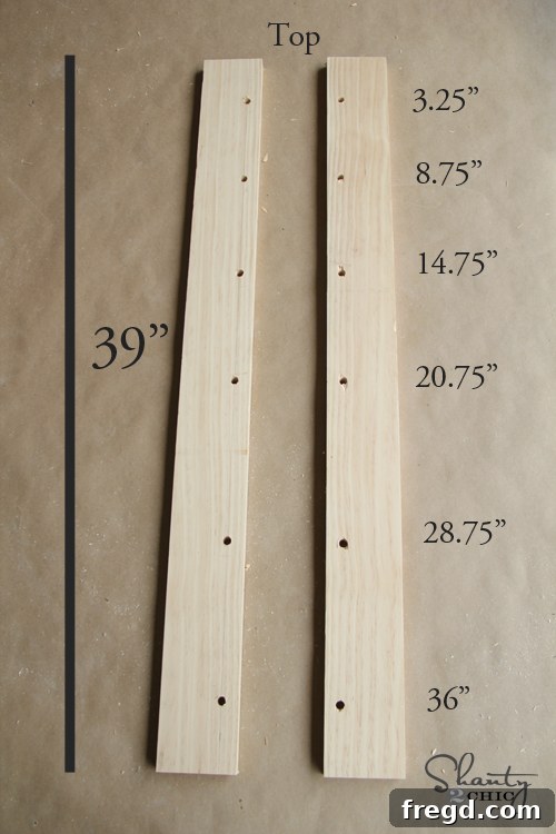 Dowel Hole Measurements Diagram showing dowel hole measurements: 3/4 inch from board edge