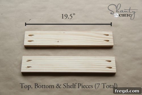 Prepared Pieces Top, bottom, and shelf pieces with pocket holes visible
