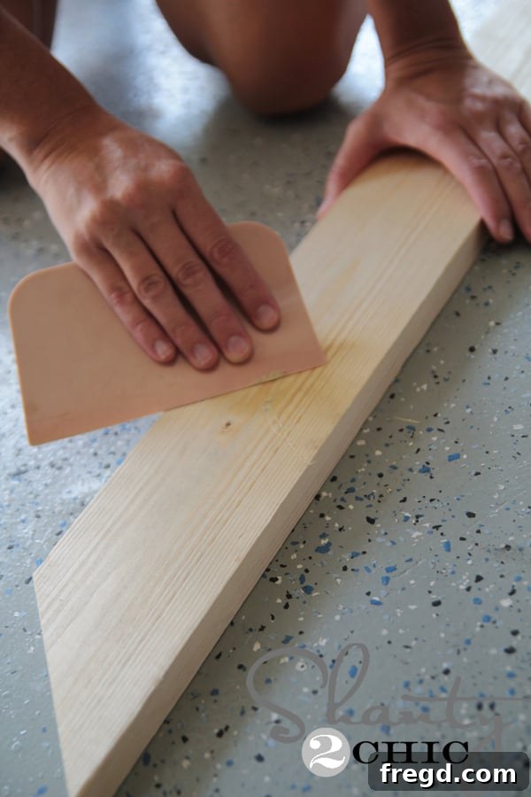 Close-up of wood after applying wood putty