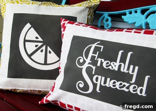 Vibrant citrus-themed decorative pillows, perfect for adding a fresh and summery touch to home decor.