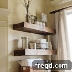 Finished floating shelf close-up