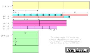 Diagram of cut list for floating shelf components