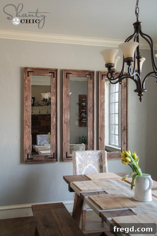 Beautiful DIY Wall Mirrors in a dining room setting.