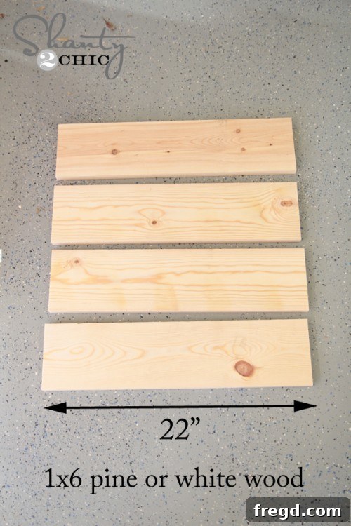 Four 1x6 boards cut to 22 inches for main sign body