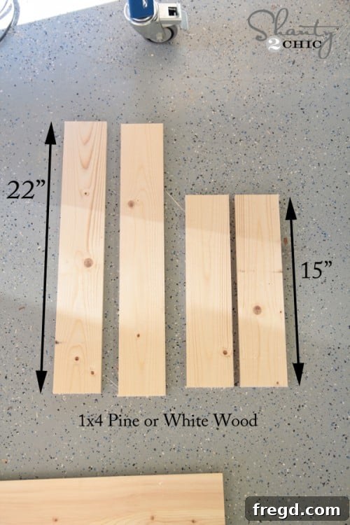 Two 1x4 boards cut to 22 inches and two to 15 inches for sign frame