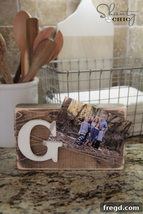 Completed DIY Wood Block Frame by Shanty2Chic: A charming and cheap gift idea