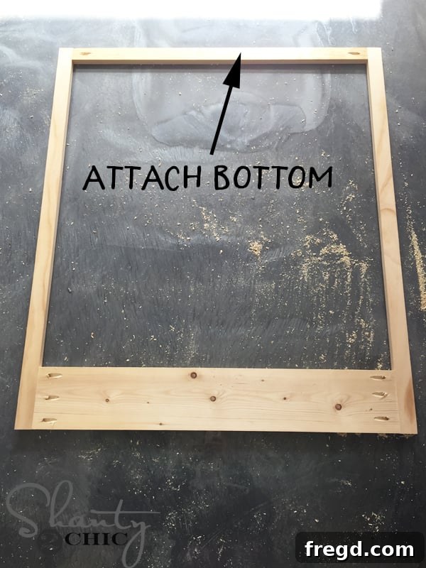 Face frame upside down with top and bottom pieces attached