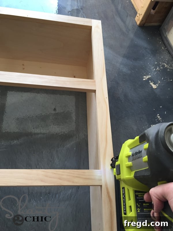 Attaching face frame with brad nailer to the cabinet box