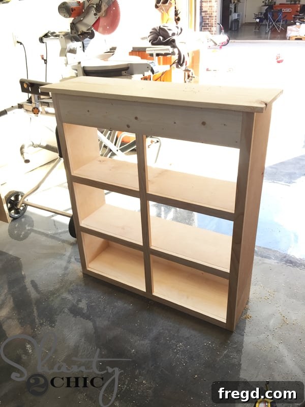 Cabinet with top surface assembled