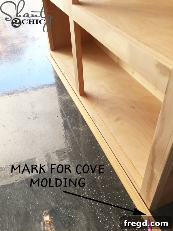 Marking for the second cut on cove molding
