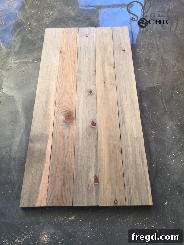 Front view of the beautiful Blue Stained Pine planks for the barn door