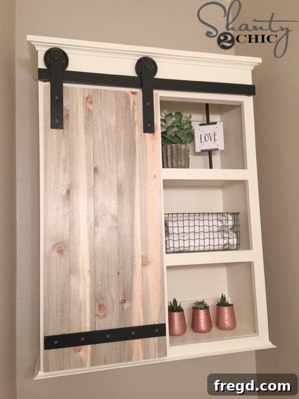 DIY Bathroom Storage Cabinet with Barn Door for rustic decor