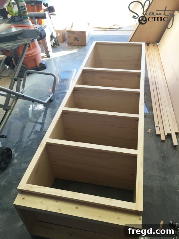 Optimizing My Sliding Barn Door Media Console with Custom Shelving 19 Bookshelf with Face Frame Installed
