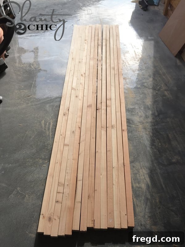 Prepared 2x2 boards for building office tower ladders