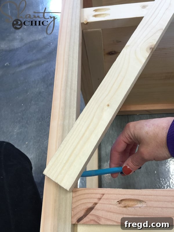 Marking angles for the back 'X' pieces on the office tower