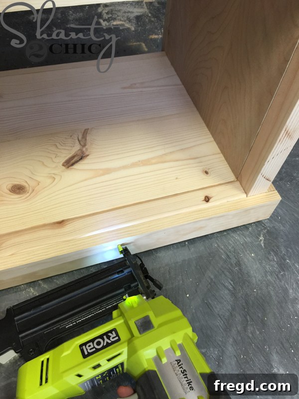 Nailing front trim piece in place