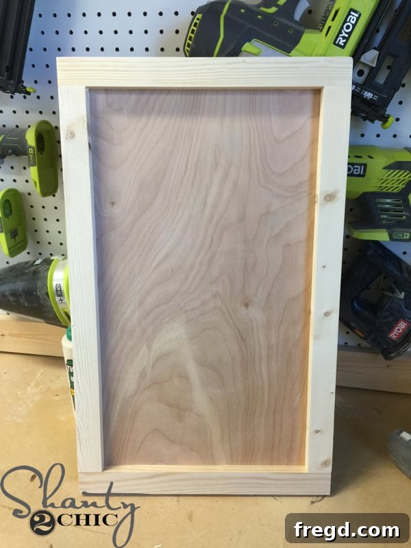 Cabinet door with plywood backing attached
