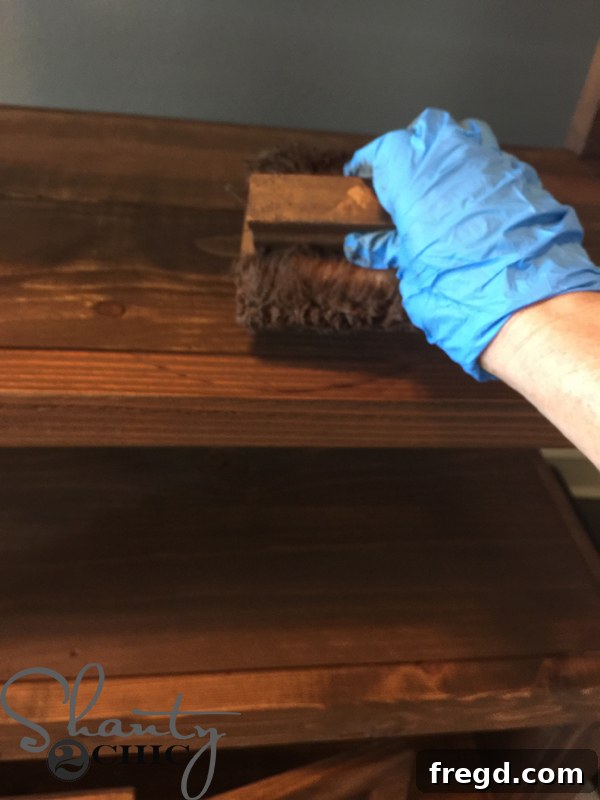 Applying Varathane stain with a lambswool applicator