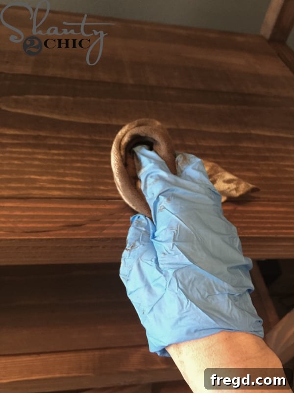 Wiping and blending stain with a clean cloth