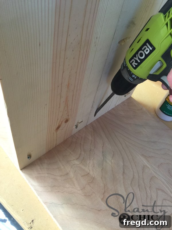 Attaching shelves to plywood side panels
