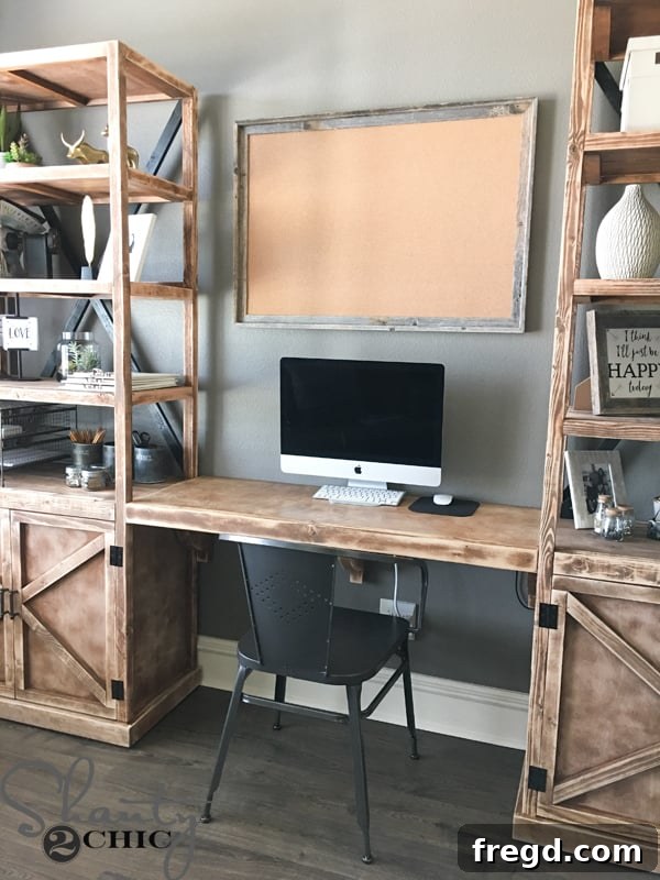 Completed DIY office desk with integrated storage