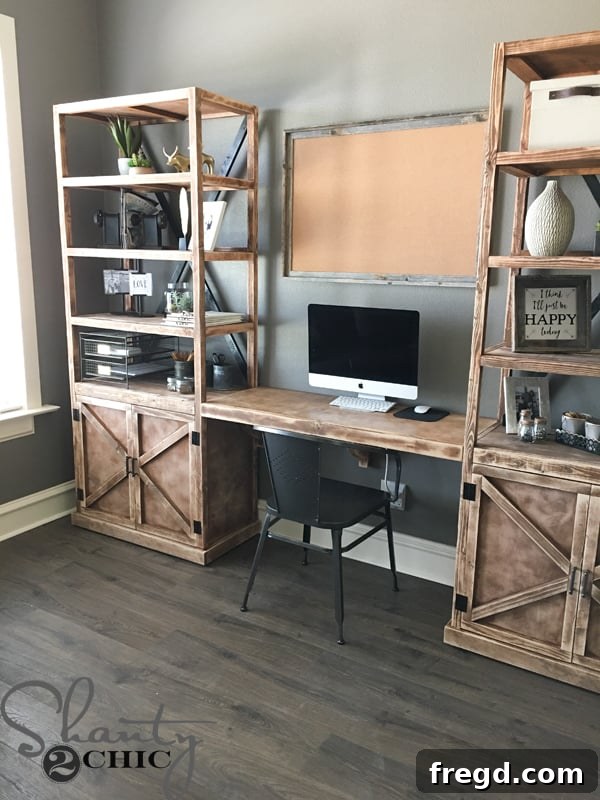 Finished DIY Floating Desk in a home office setting