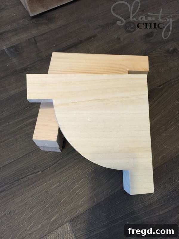 Wood corbels for floating desk support