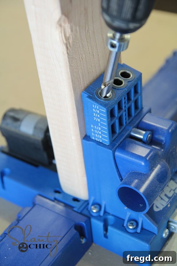 Drilling Kreg Jig pocket holes for the desk cleat