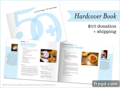 Hardcover version of the cookbook open to a recipe page with delicious food