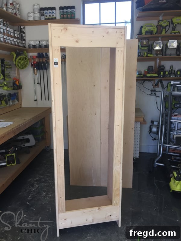 Back view of locker frame with all braces attached