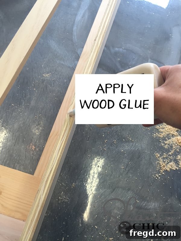 Applying wood glue for locker face frame