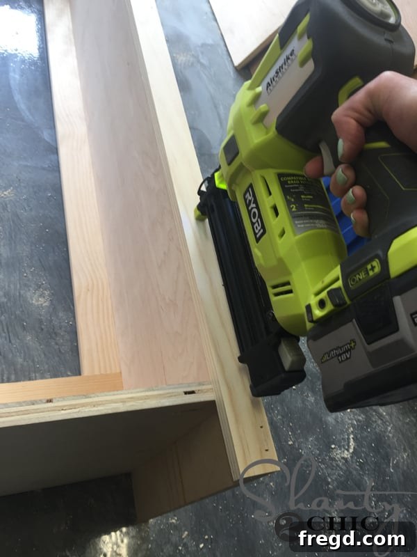 Attaching face frame pieces with a brad nailer