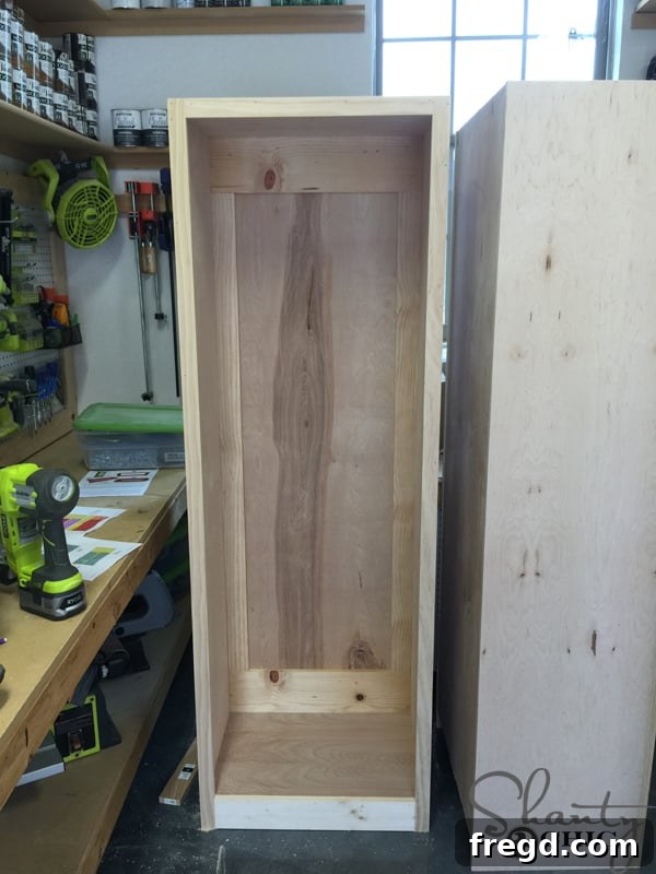 Locker fully assembled and ready for door and shelves