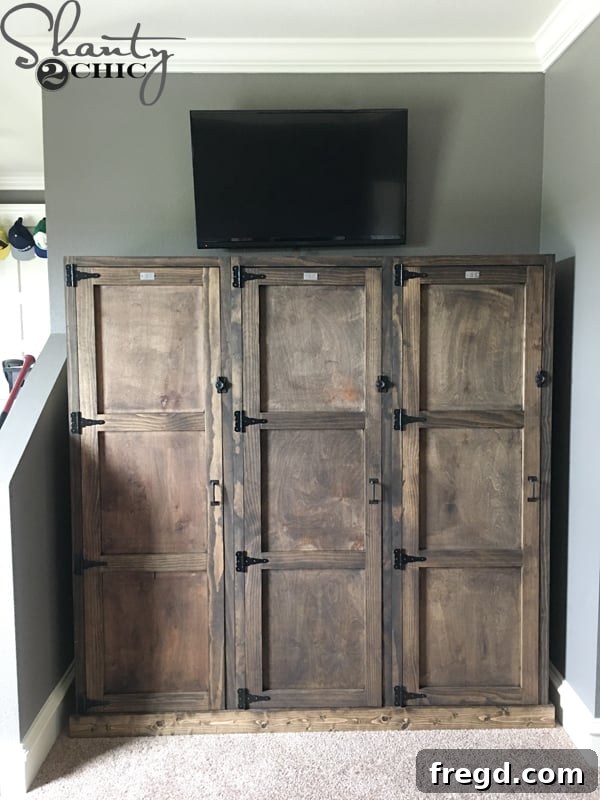 DIY Locker System built for a boy's room
