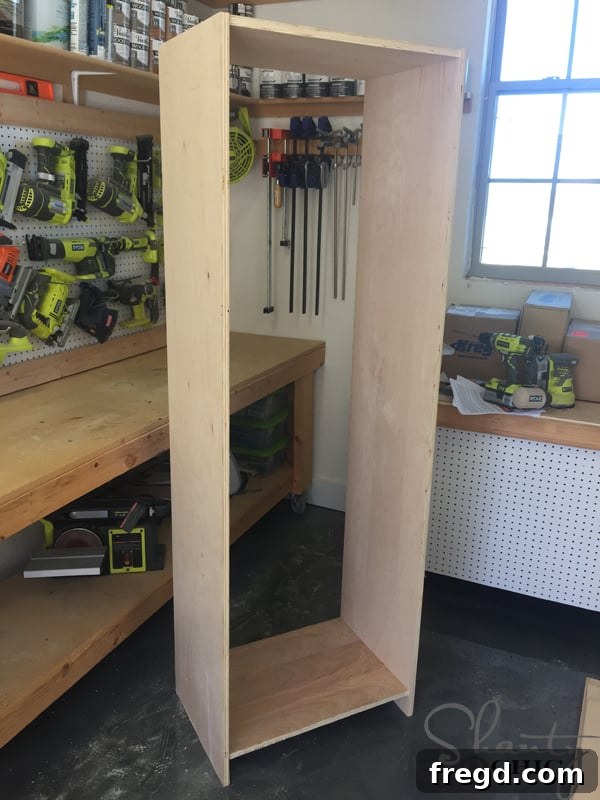 Completed locker frame with sides and bottom attached