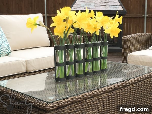 Outdoor Coffee Table with Unique 6-Tube Flower Vase