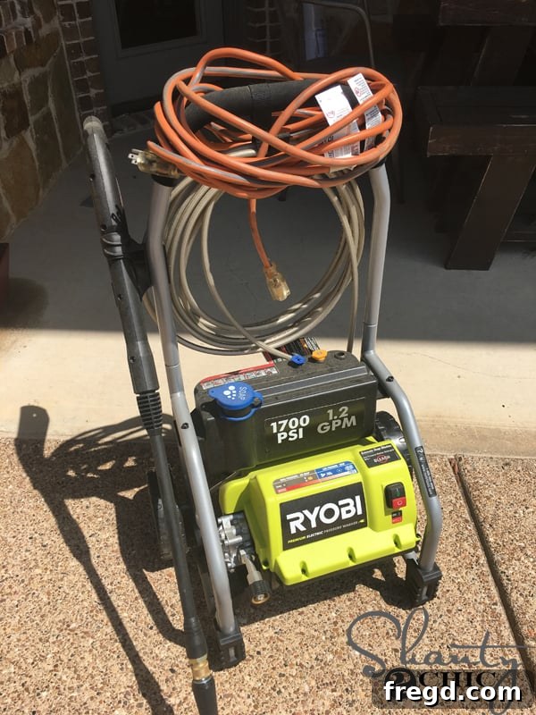 Using Ryobi Electric Pressure Washer on Patio