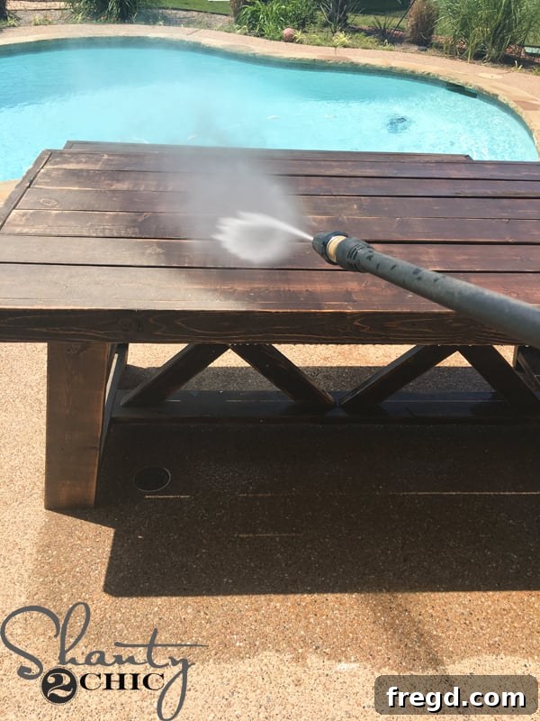Pressure Washing DIY Patio Table and Benches