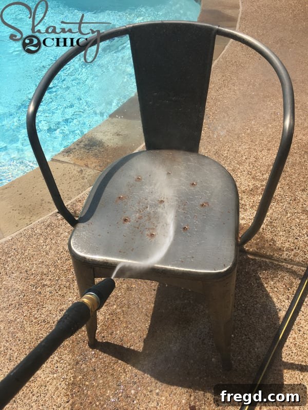Cleaning Rusty Outdoor Chairs with Pressure Washer