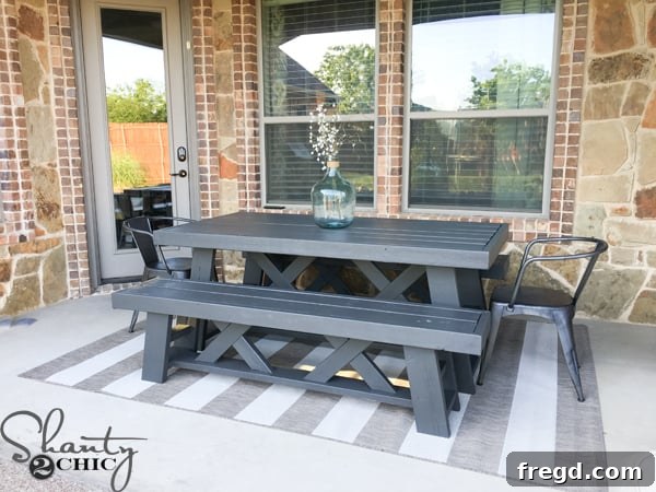 Outdoor Dining Area with Revamped Table and New Rug
