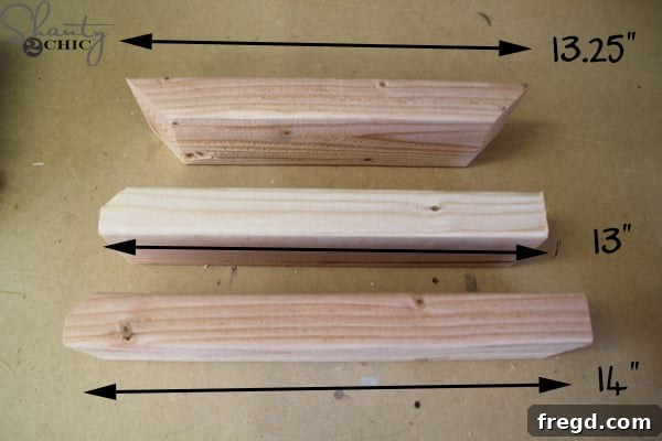Close-up of 2x4 pieces cut for the corbels with angled cuts