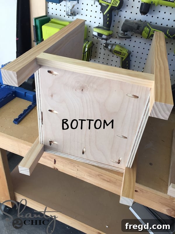 Attaching cubby bottom with pocket hole screws