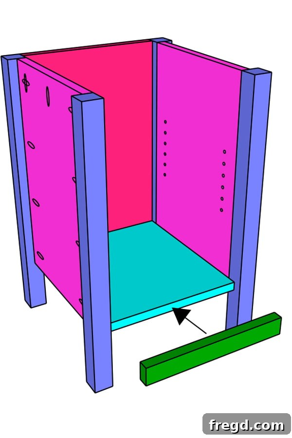 Attaching 1x2 trim piece to front of cubby base