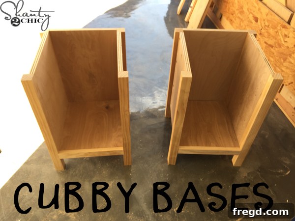 Two completed vanity cubby bases