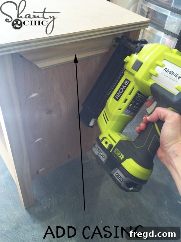 Adding top casing trim to vanity cubby