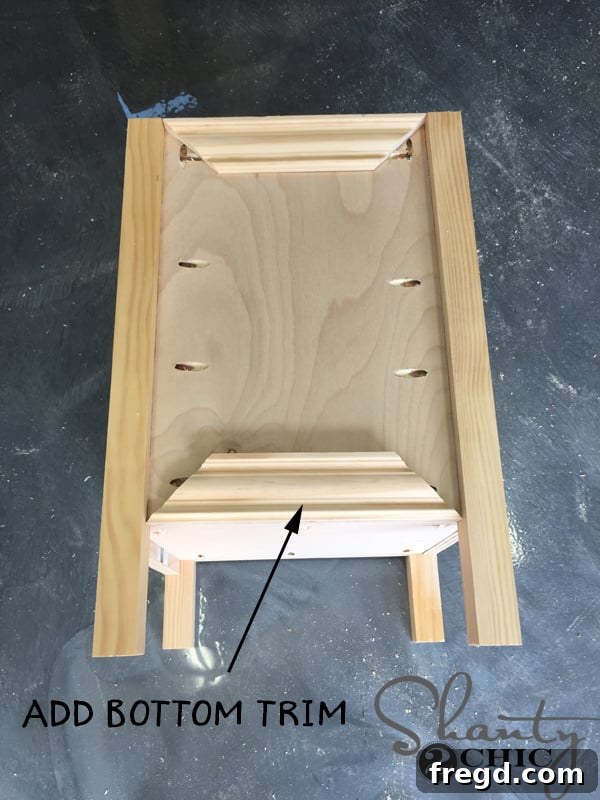 Attaching bottom casing trim to vanity cubby